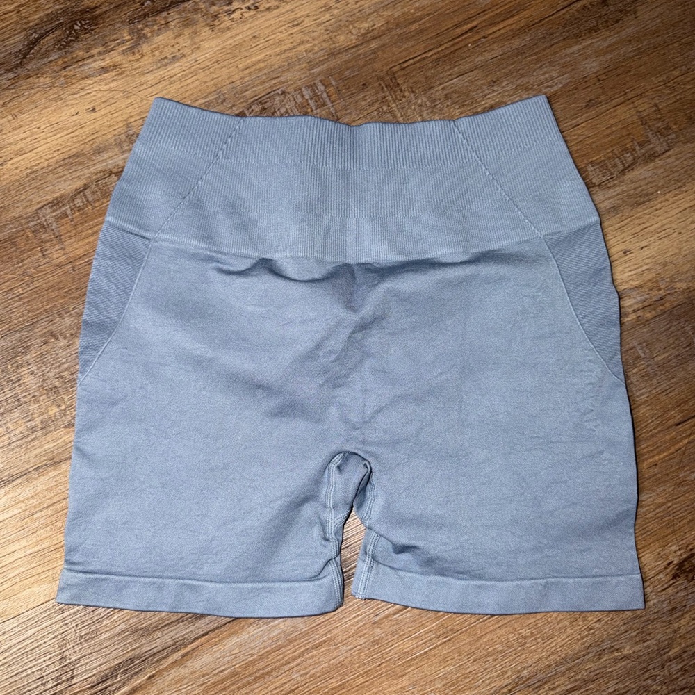 Athletic Seamless Scrunch Butt Biker Shorts‎ Slate Blue High Waist Gym Medium